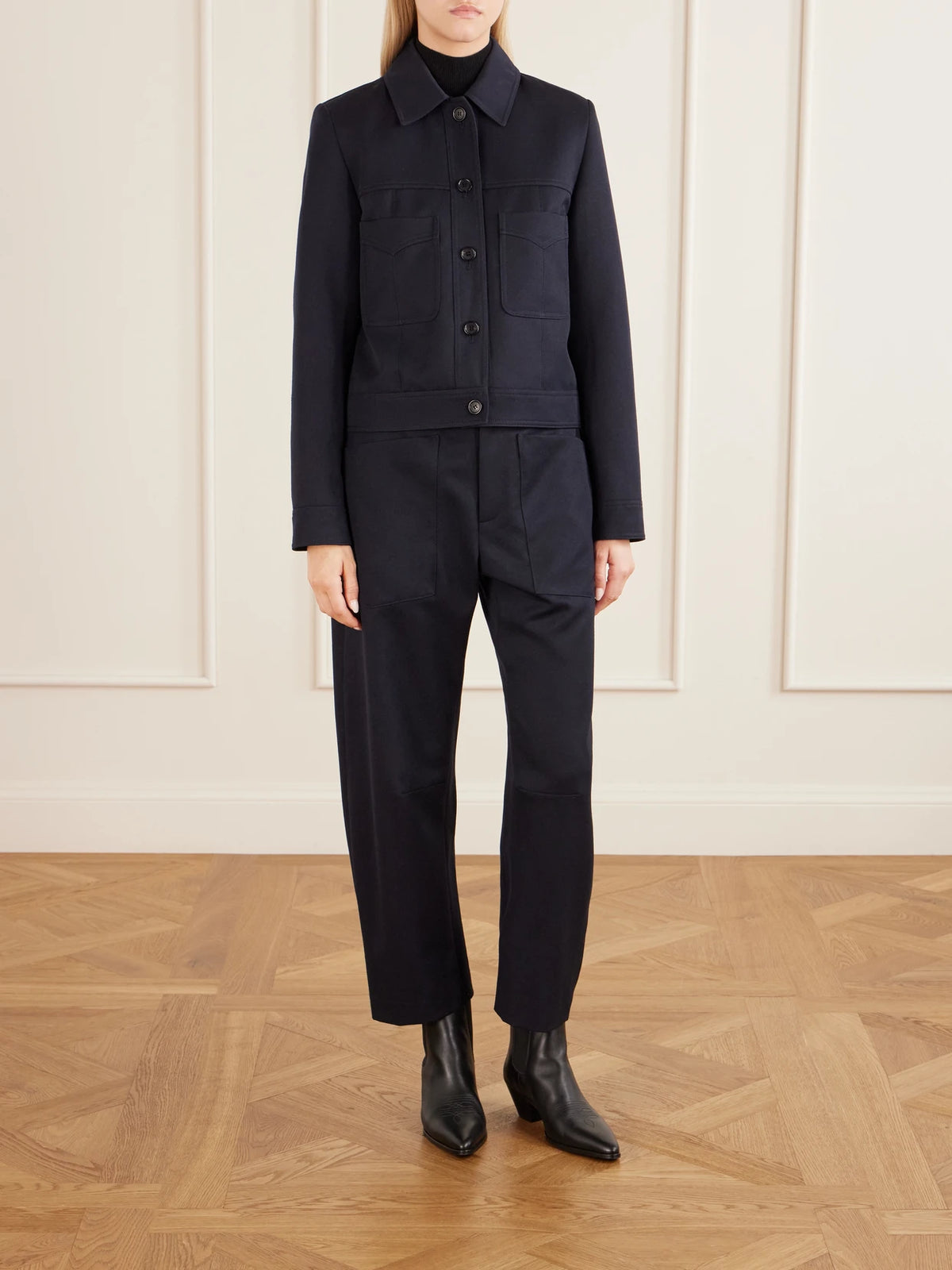 Image of Coats & Jackets. Product name - Susannah Virgin Wool Jacket in Navy colour by brand - Nili Lotan