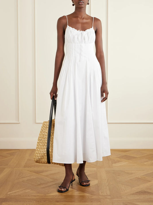 Image of Dresses. Product name - Margi Cotton-blend Midi Dress in White colour by brand - STAUD
