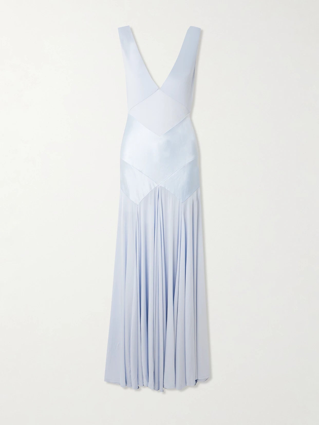 Image of Dresses. Product name - Pleated Paneled Satin And Stretch-jersey Maxi Dress in Blue colour by brand - Self-Portrait