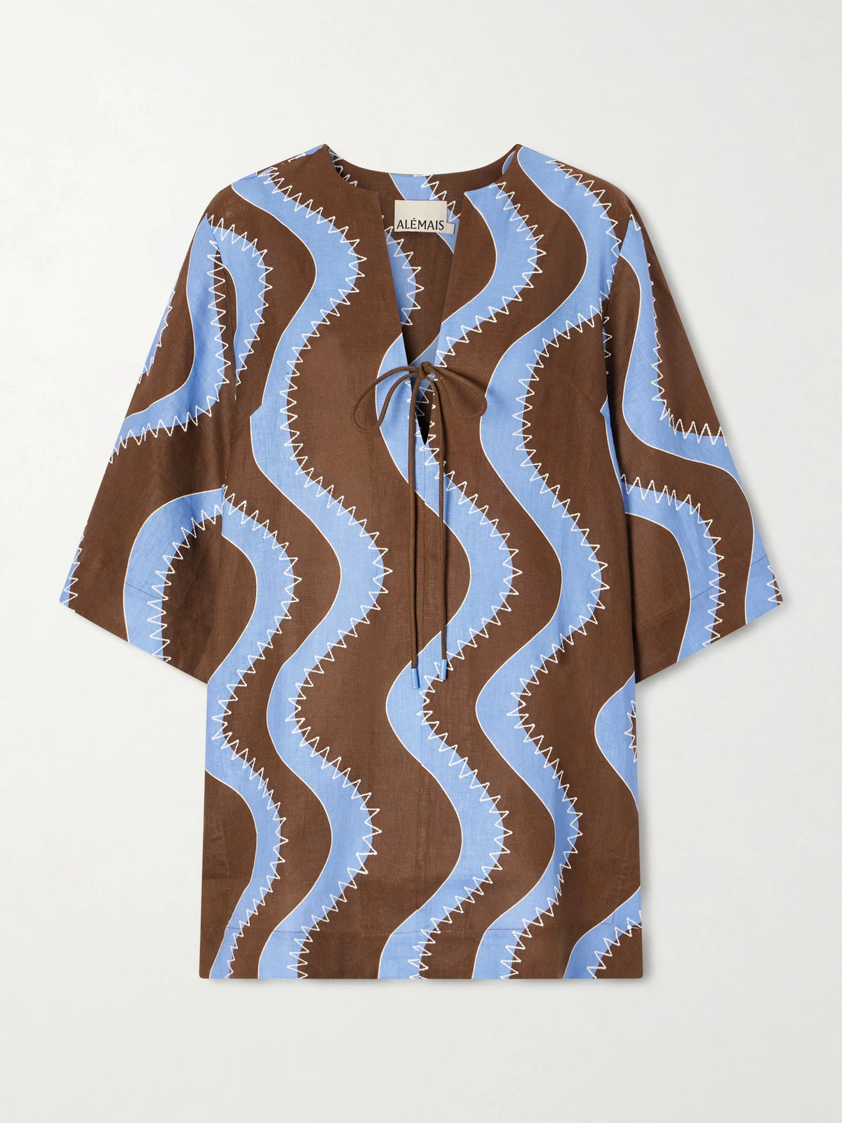 ALÉMAIS Frankie Printed Embroidered Linen Mini Dress