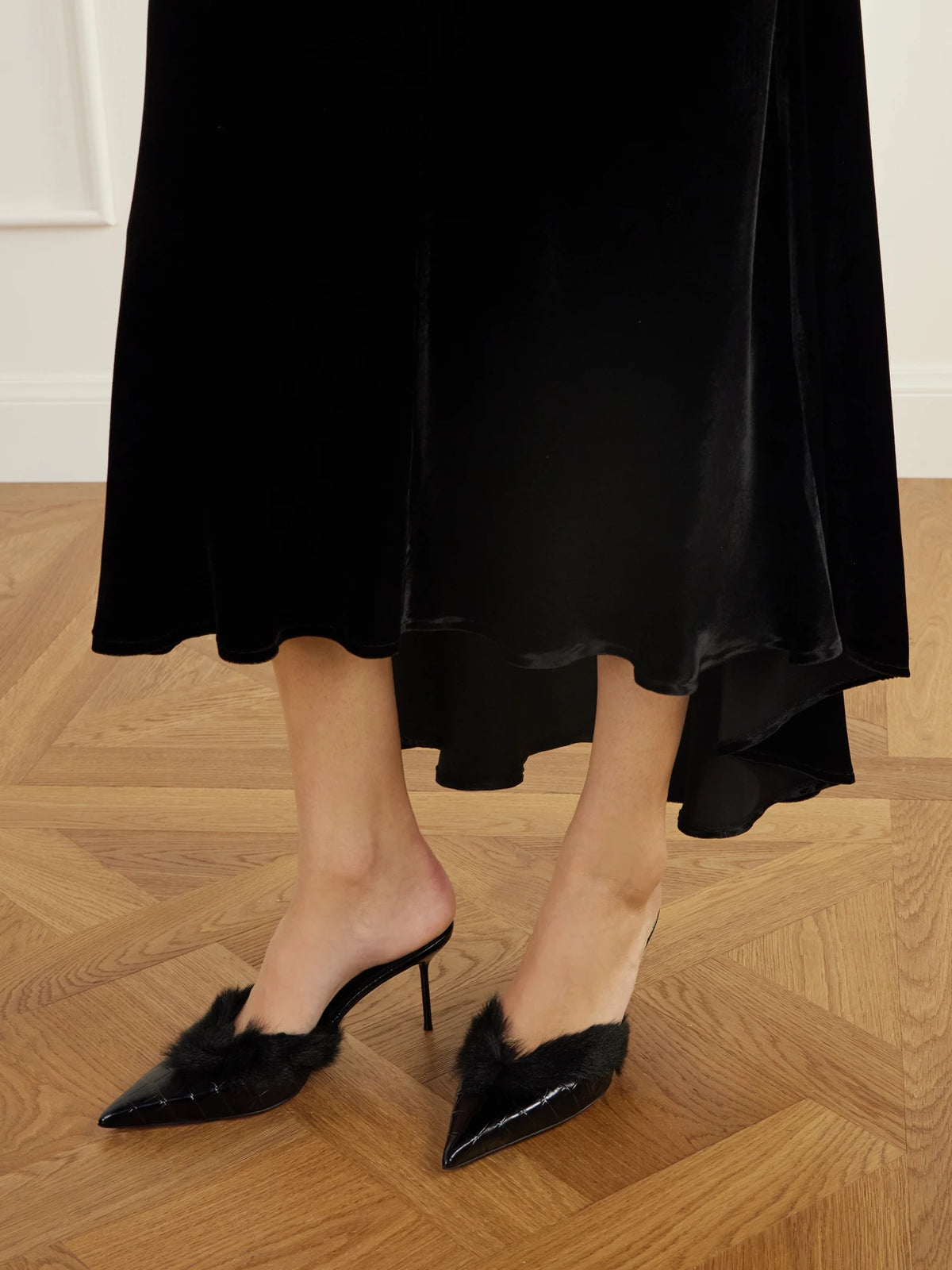 Paris Texas Lidia 70 Plush-trimmed Croc-effect Leather Pumps