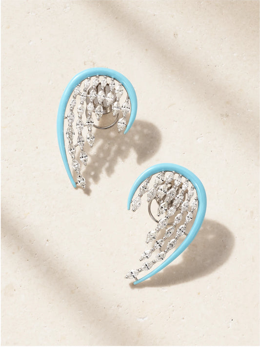 18-karat White Gold, Diamond And Enamel Earrings