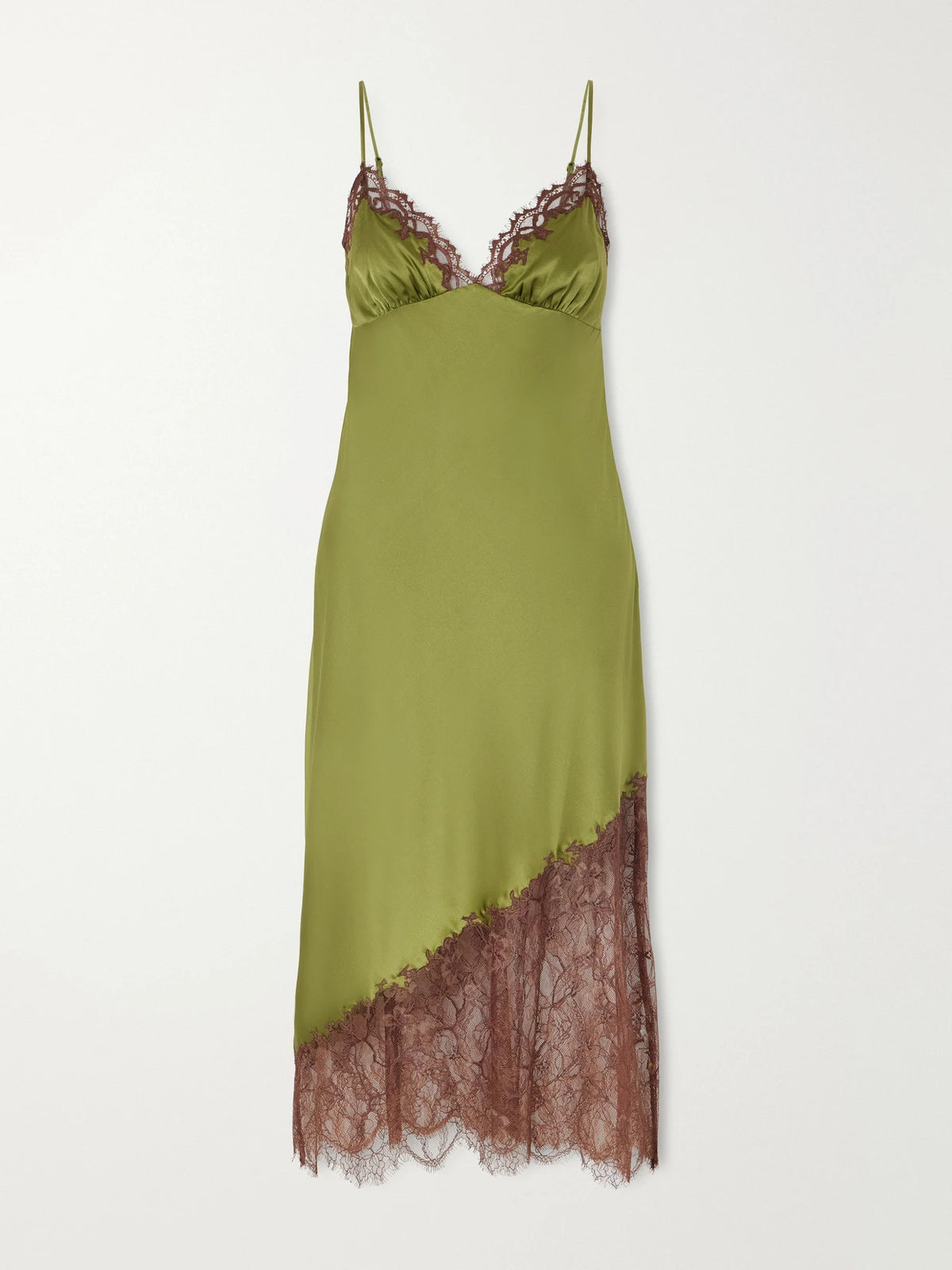 STAUD Lara Lace-trimmed Silk-blend Midi Dress