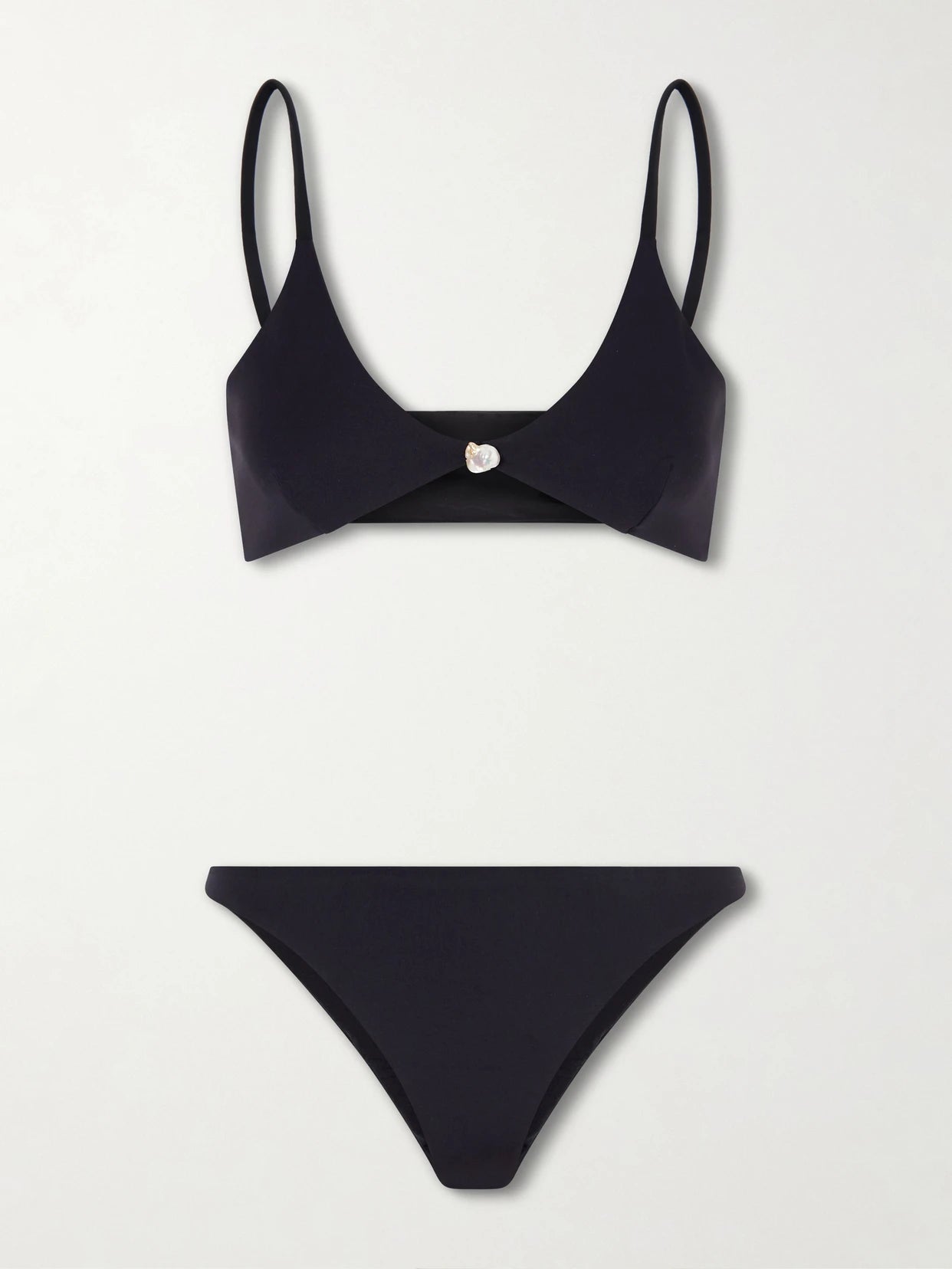 Image of Swimwear. Product name - Luna Pearl-embellished Bikini in Black colour by brand - Sara Cristina