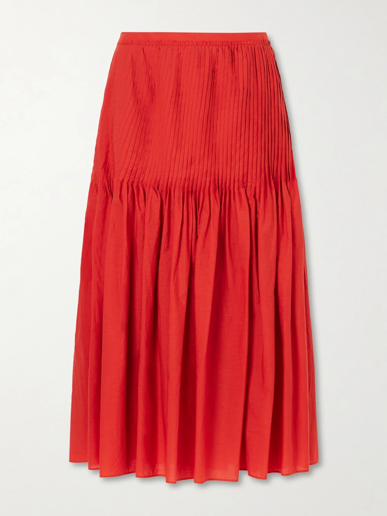 Pleated Cotton-poplin Midi Skirt