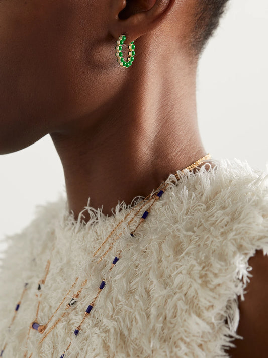 Image of Earrings. Product name - Atoms 18-karat Gold, Enamel And Diamond Hoop Earrings in Green colour by brand - L'Atelier Nawbar