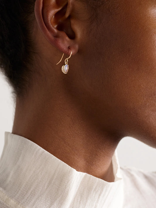 Image of Earrings. Product name - Crescent Moon 14-karat Recycled Gold, Diamond And Moonstone Earrings in Multi colour by brand - Melissa Joy Manning