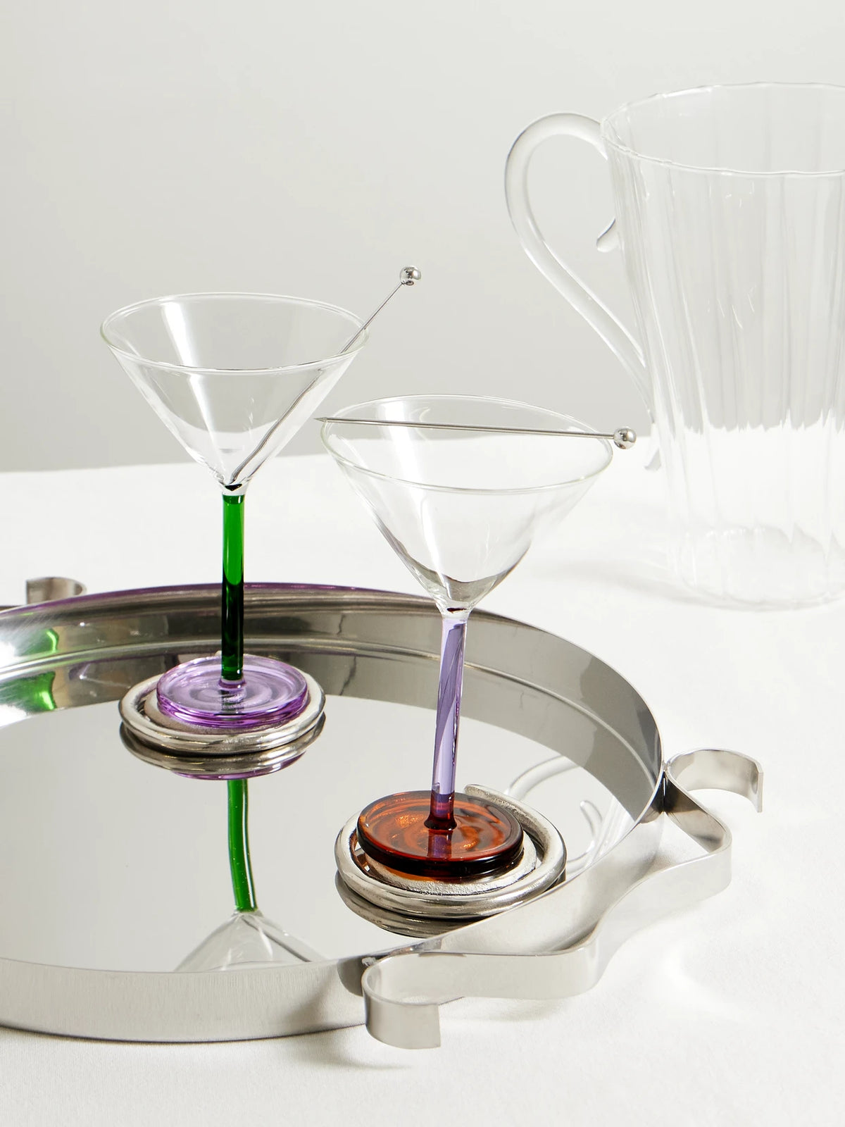 Image of Tableware. Product name - Piano Set Of Two Cocktail Glasses And Stainless Steel Skewers in Multi colour by brand - Sophie Lou Jacobsen