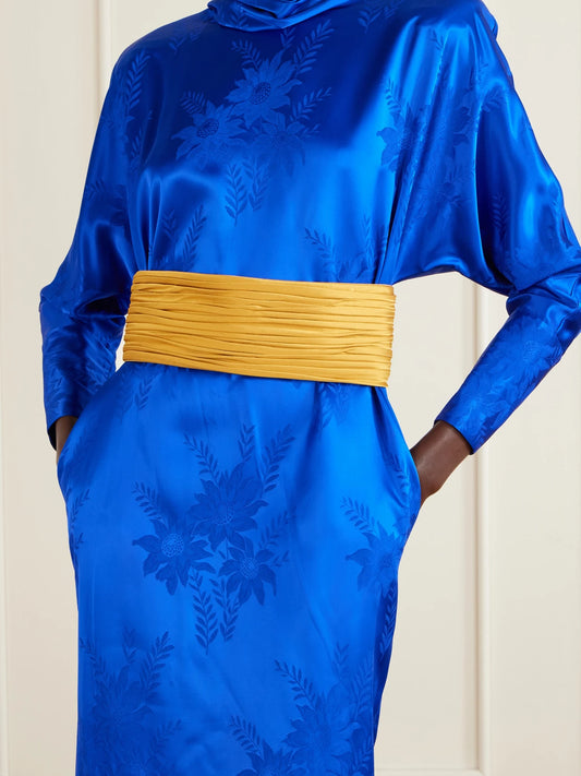 Image of Belts. Product name - Plissé Satin Belt in Mustard, Light blue, Antique rose colour by brand - Valentino Garavani