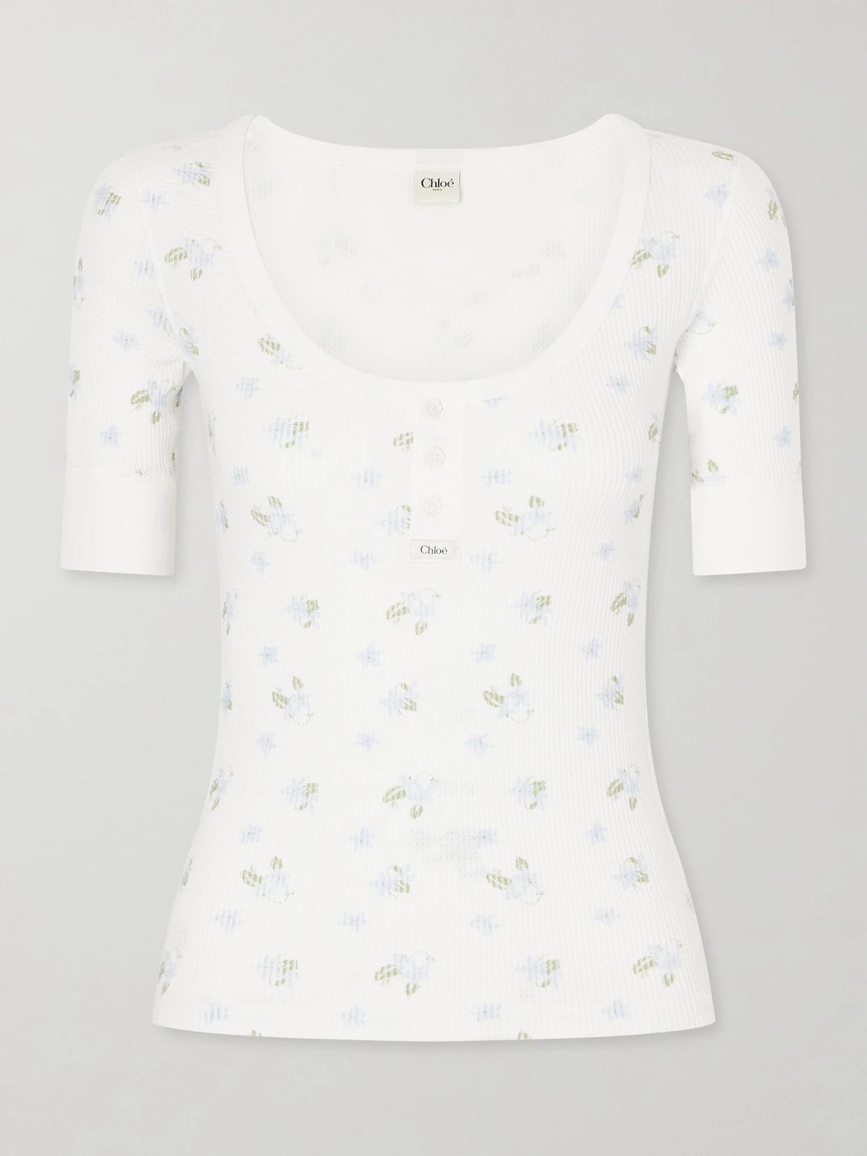 Floral-print Waffle-knit Cotton-jersey T-shirt
