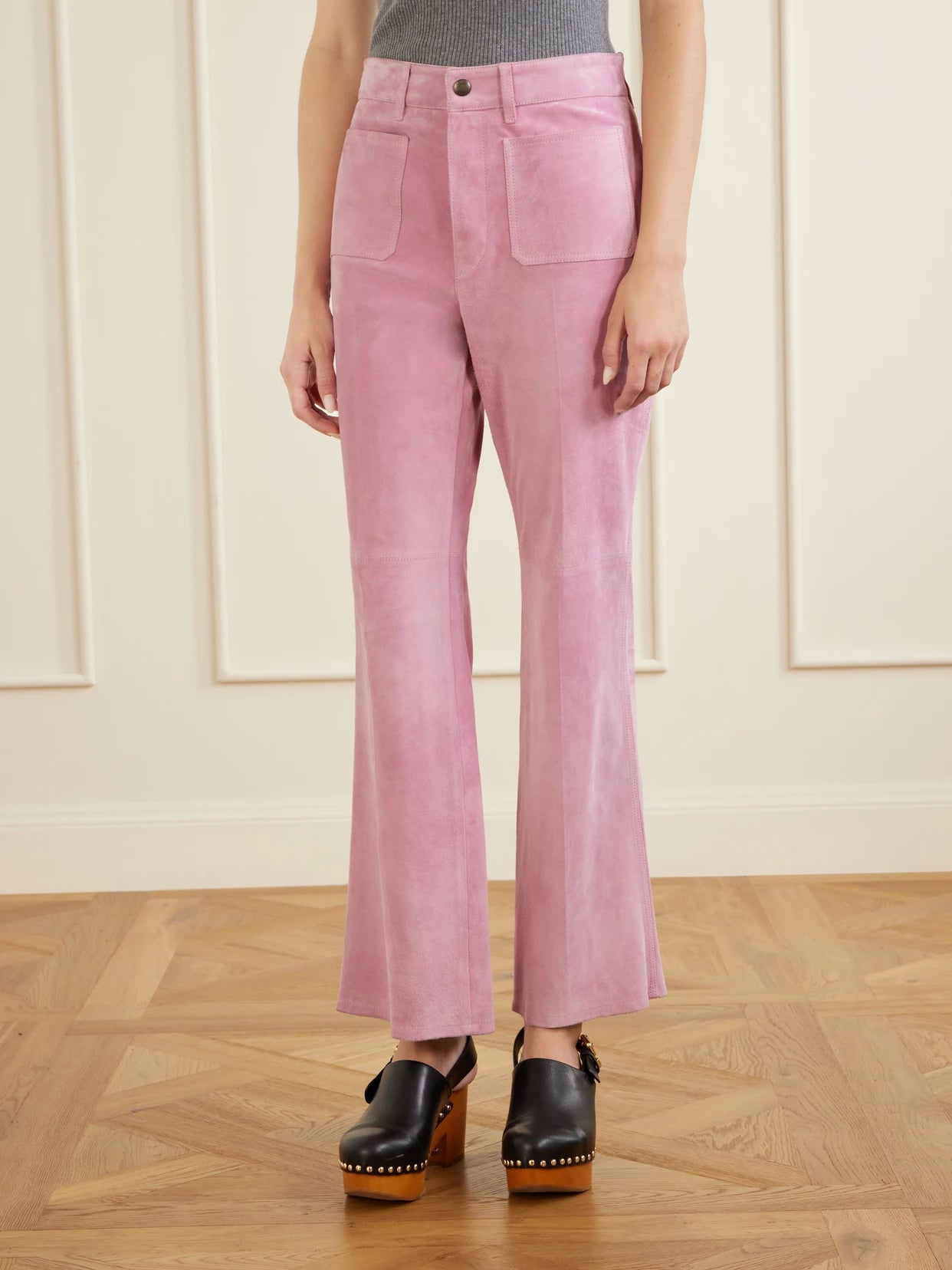 Suede Straight-leg Pants