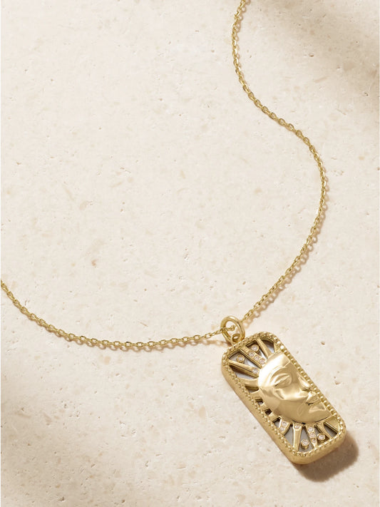 L'Atelier Nawbar Sun To My Moon Small 18-karat Gold, Diamond And Mother-of-pearl Necklace