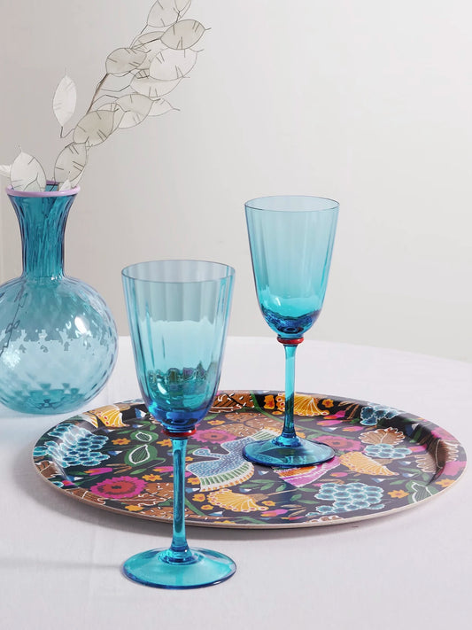 Image of Tableware. Product name - Set Of Two Murano Glass Wine Glasses in Turquoise colour by brand - La DoubleJ