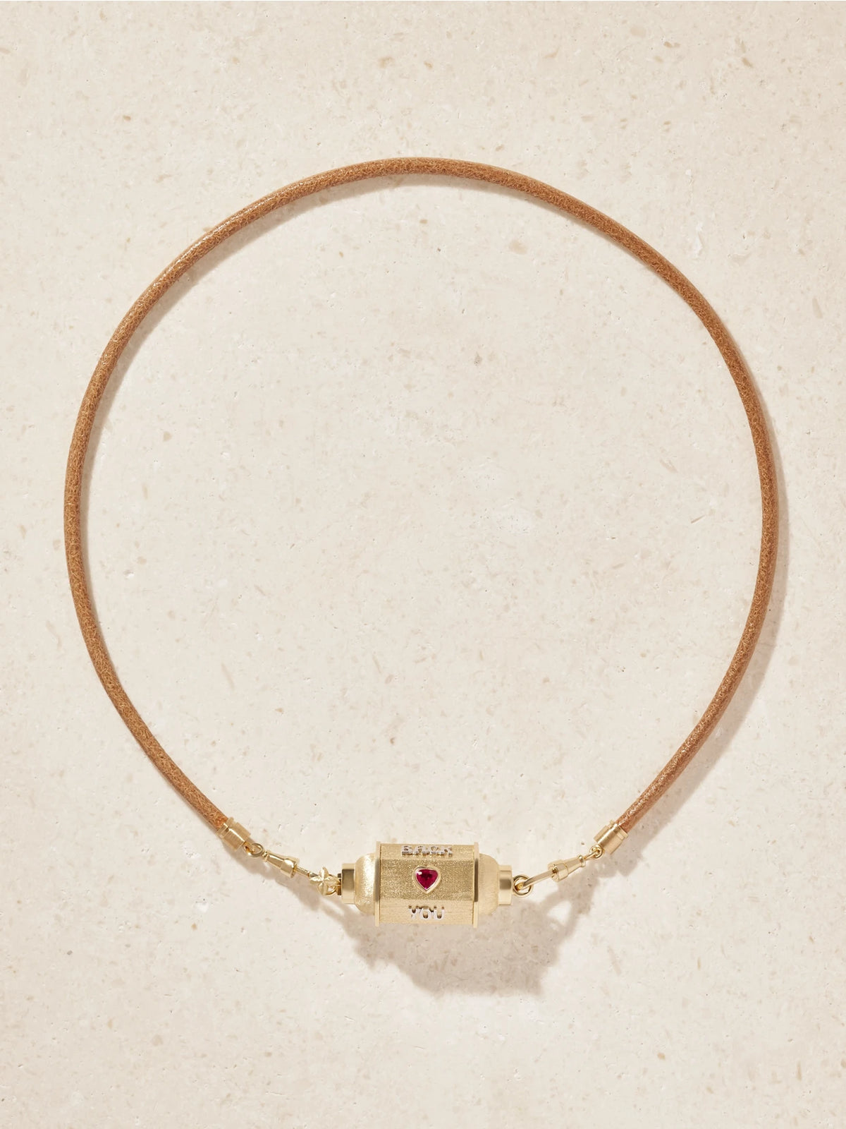 Marie Lichtenberg Love You Locket 18-karat Yellow And White Gold, Ruby, Diamond And Leather Necklace