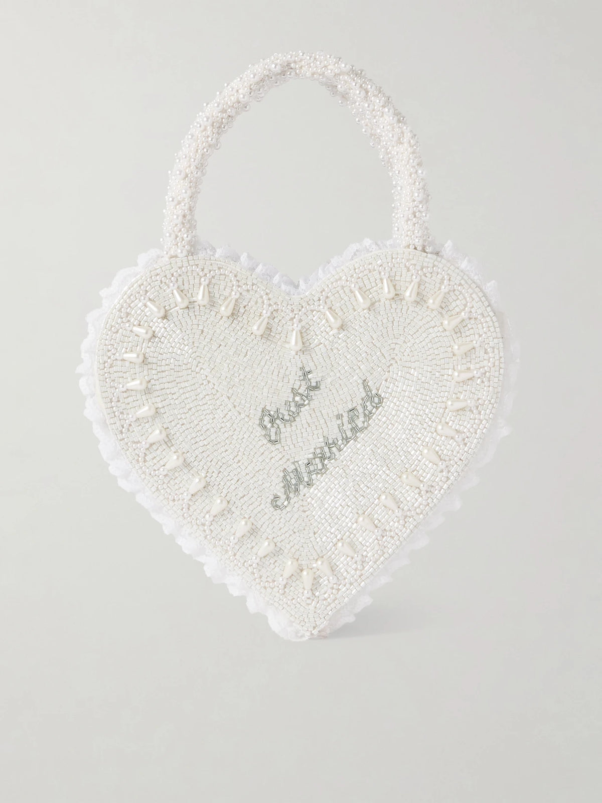 Just Married Lace-trimmed Beaded Twill Tote