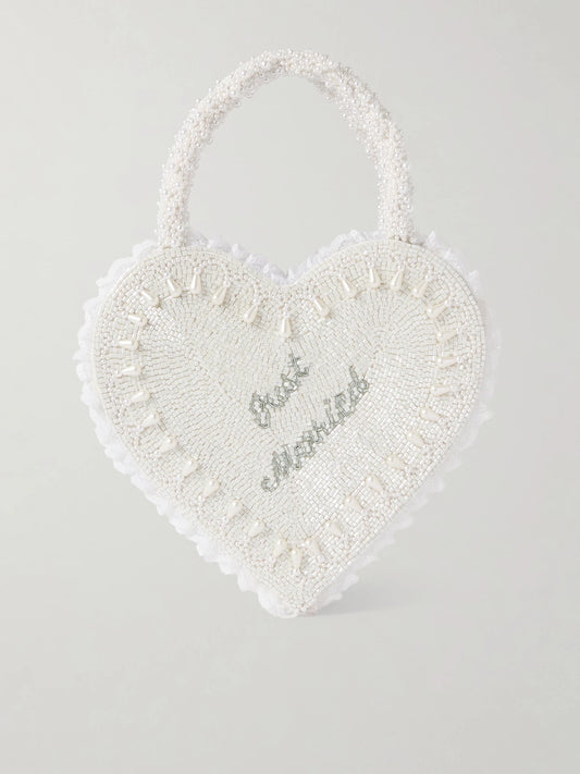 Just Married Lace-trimmed Beaded Twill Tote