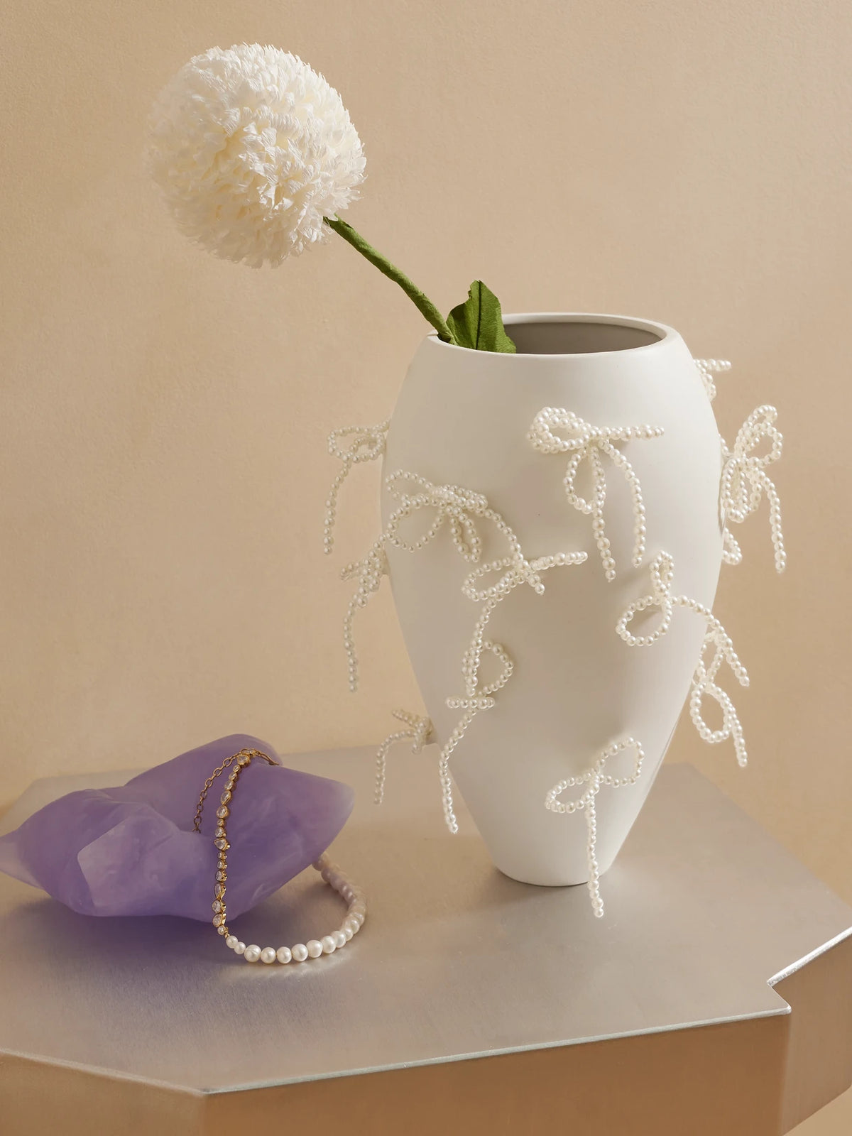 Image of Decor. Product name - Large Embellished Ceramic Vase in White colour by brand - Completedworks