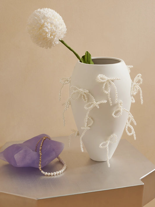 Image of Decor. Product name - Large Embellished Ceramic Vase in White colour by brand - Completedworks