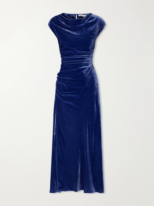 SIMKHAI Burke Gathered Velvet Midi Dress