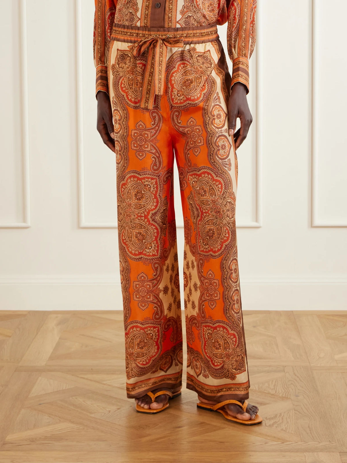 Zimmermann Mahon Printed Silk-satin Wide-leg Pants