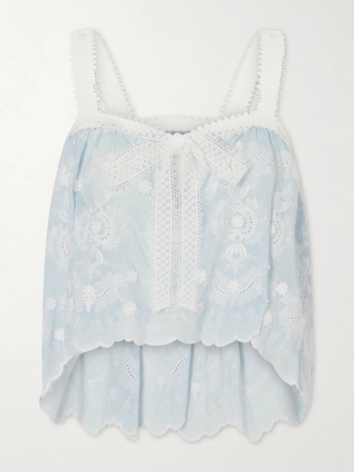 Kaila Cropped Asymmetric Bow-detailed Embroidered Silk-blend Voile Top