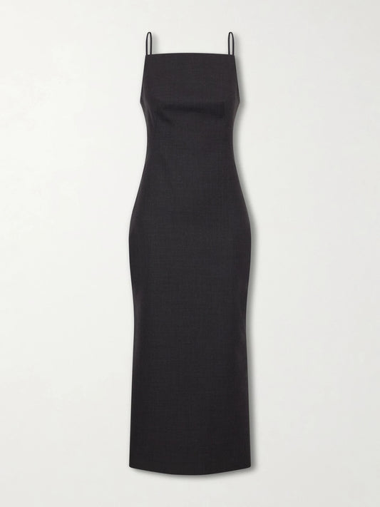 Image of Dresses. Product name - Sliced Kickback Grain De Poudre Wool Midi Dress in Dark gray colour by brand - Givenchy