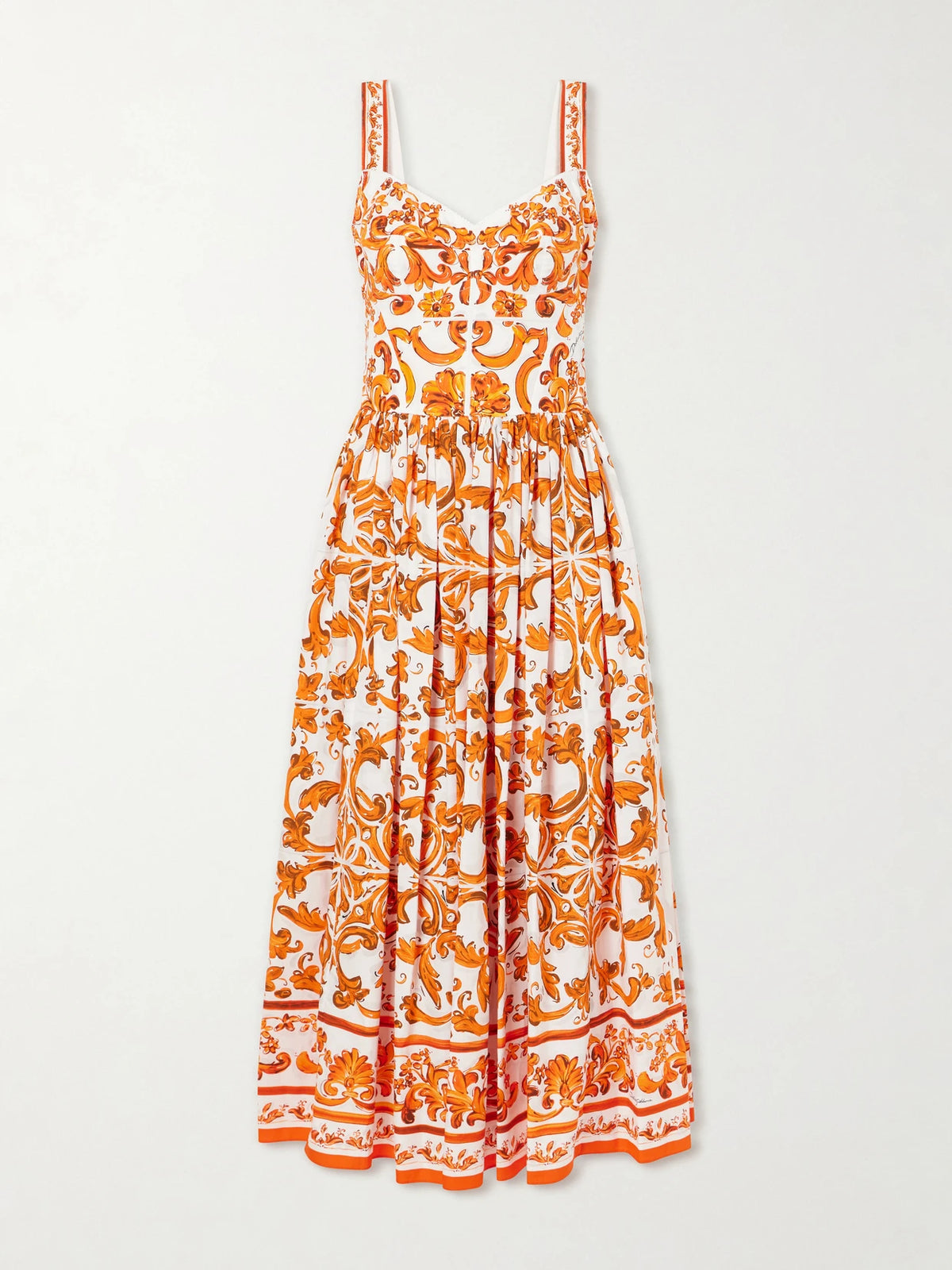 Pleated Printed Cotton-poplin Midi Dress