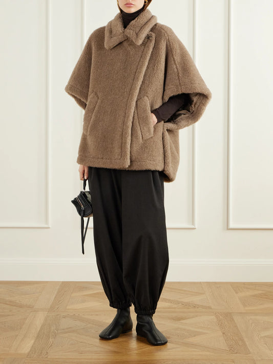 Image of Coats & Jackets. Product name - Alpaca, Cashmere And Silk-blend Cape in Brown colour by brand - Max Mara