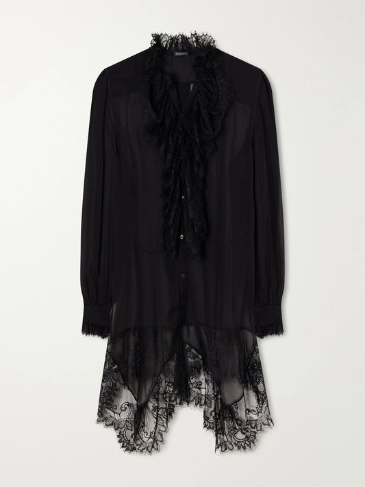 Ann Demeulemeester Barah Ruffled Lace-trimmed Silk-chiffon Blouse