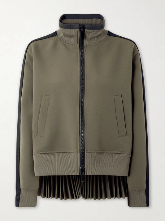 Image of Coats & Jackets. Product name - Pleated Tech-jersey Blouson Jacket in Green colour by brand - Sacai