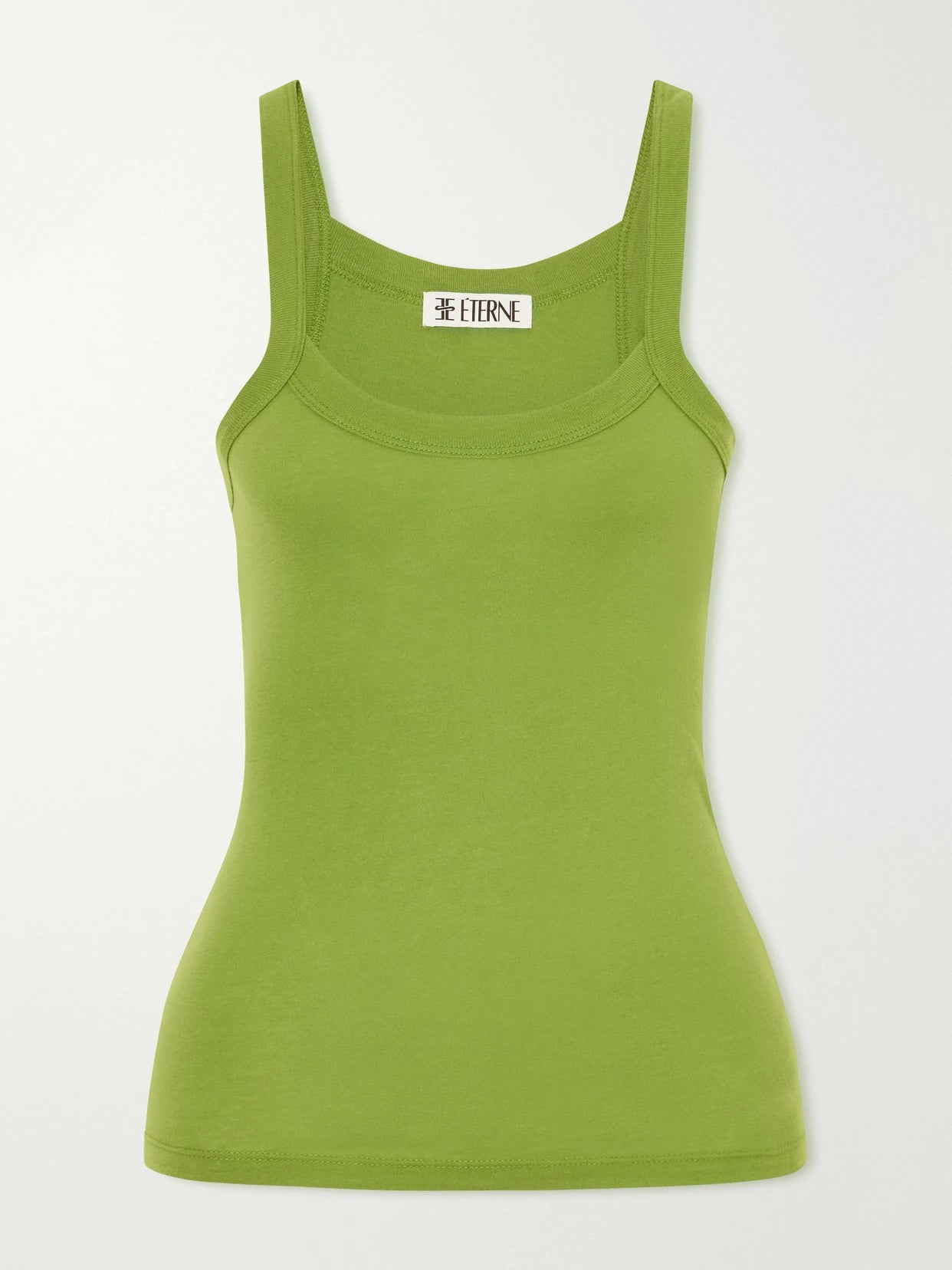 Image of a model wearing Tops. Product name - Duke Cotton-blend Tank in Green colour by brand - ÉTERNE