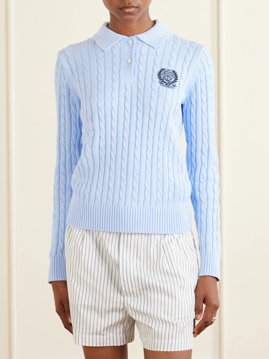 + Wimbledon Logo-embroidered Cable-knit Cotton Polo Shirt