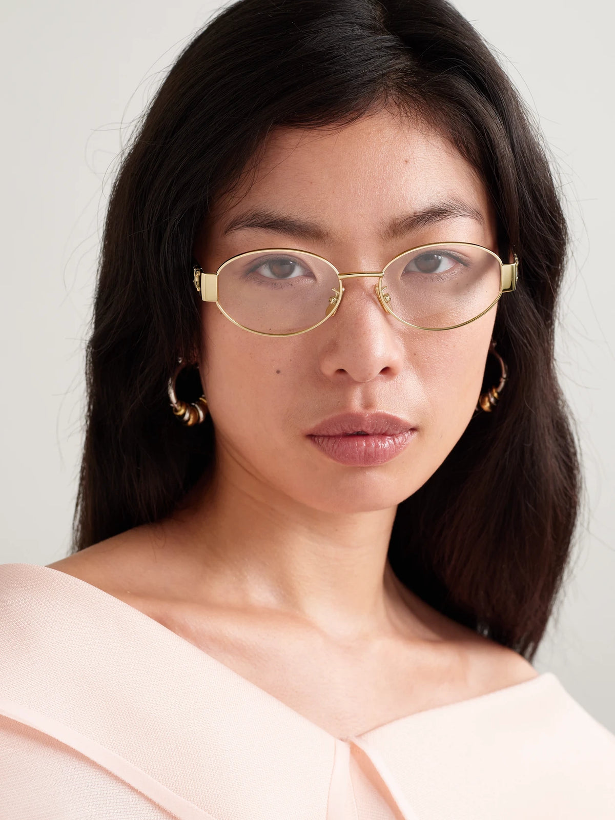 Image of Accessories. Product name - Triomphe Oval-frame Gold-tone Optical Glasses in Multi colour by brand - CELINE Eyewear