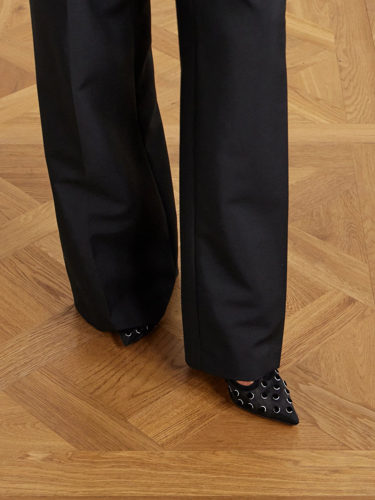 Image of Heels. Product name - I Love Vivier 100 Suede-trimmed Flocked Mesh Pumps in Black colour by brand - Roger Vivier