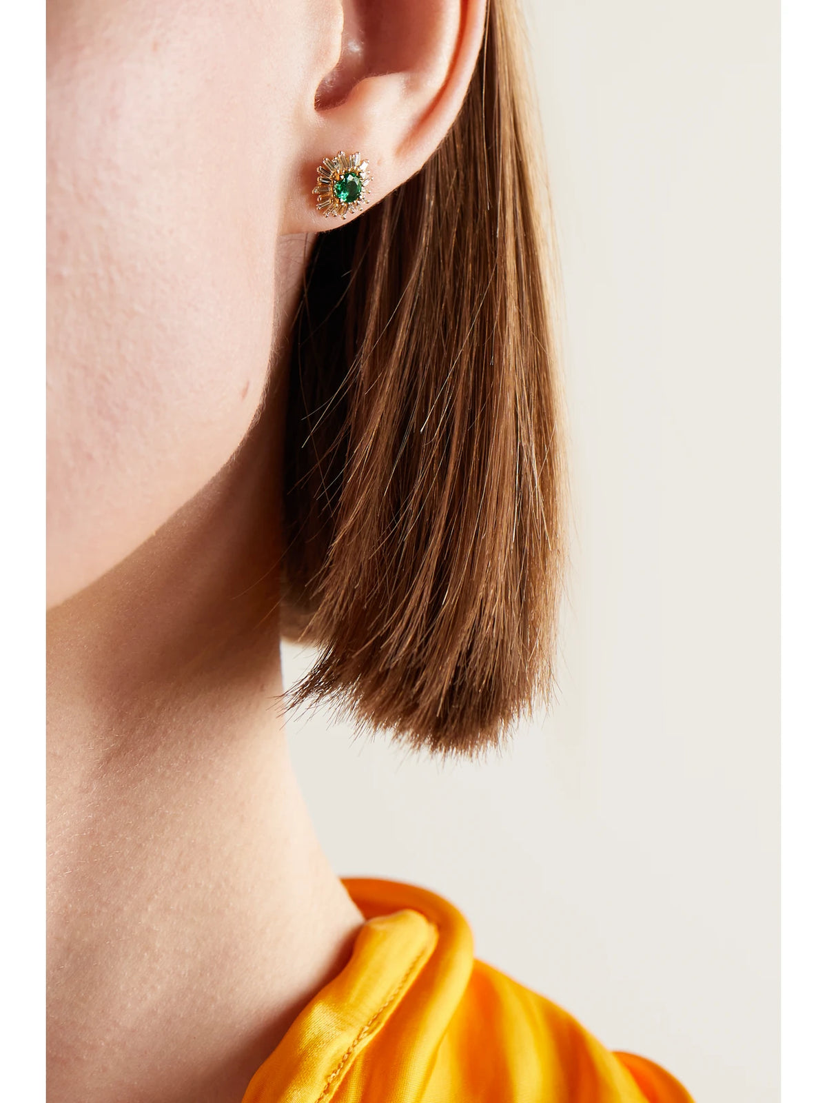 Image of Earrings. Product name - 18-karat Gold, Emerald And Diamond Earrings in Multi colour by brand - Suzanne Kalan