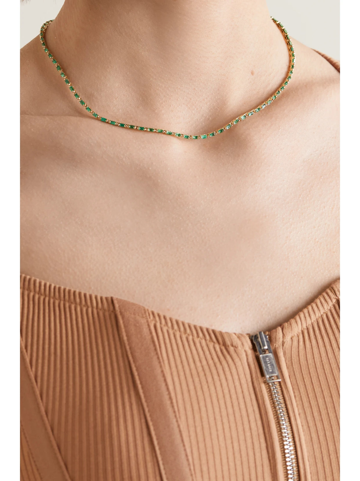 Image of Necklaces. Product name - 18-karat Gold Emerald Tennis Necklace in Multi colour by brand - Suzanne Kalan