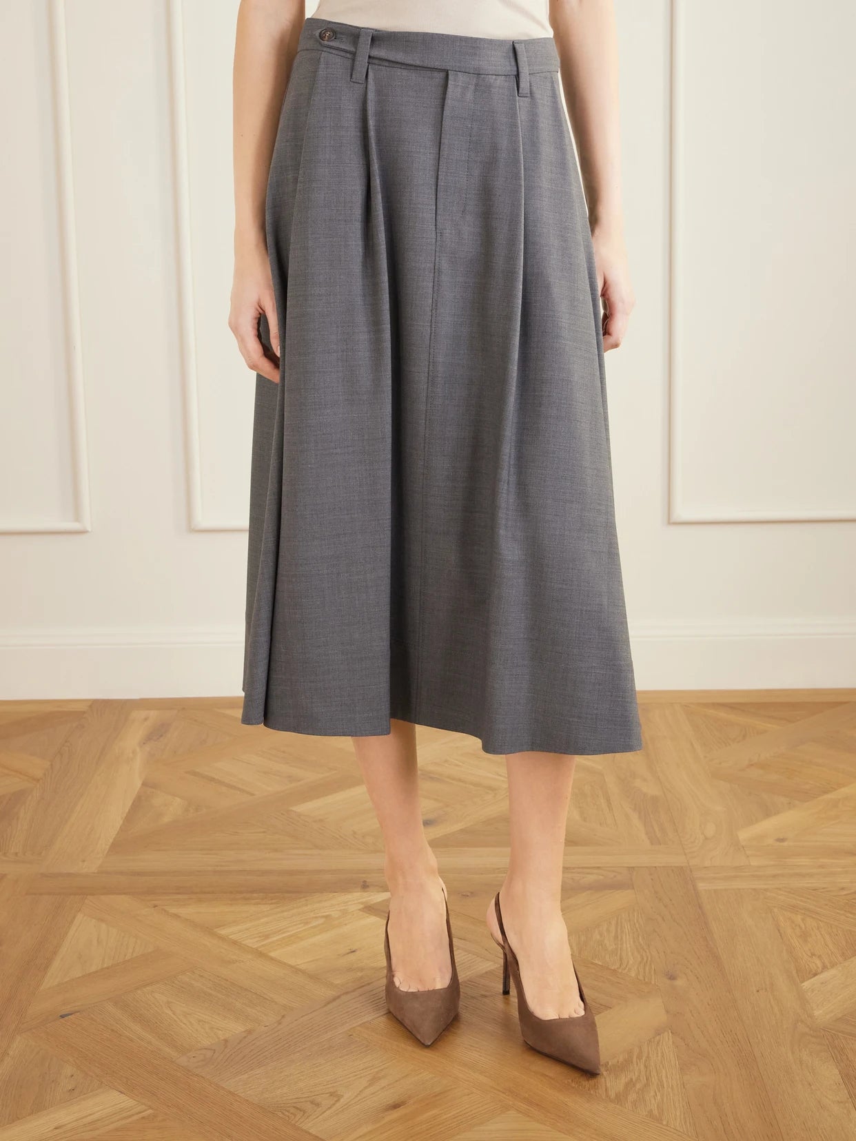 Pleated Wool-blend Midi Skirt