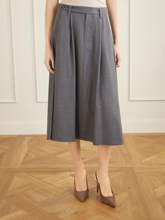 Pleated Wool-blend Midi Skirt