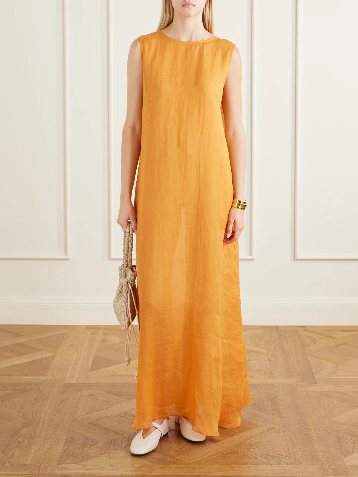 Image of Dresses. Product name - Niko Ramie-gauze Maxi Dress in Orange colour by brand - LESET