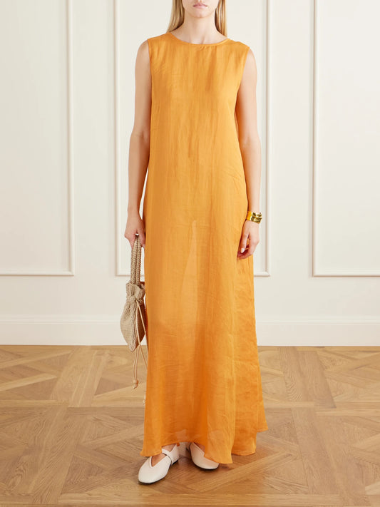 Image of Dresses. Product name - Niko Ramie-gauze Maxi Dress in Orange colour by brand - LESET