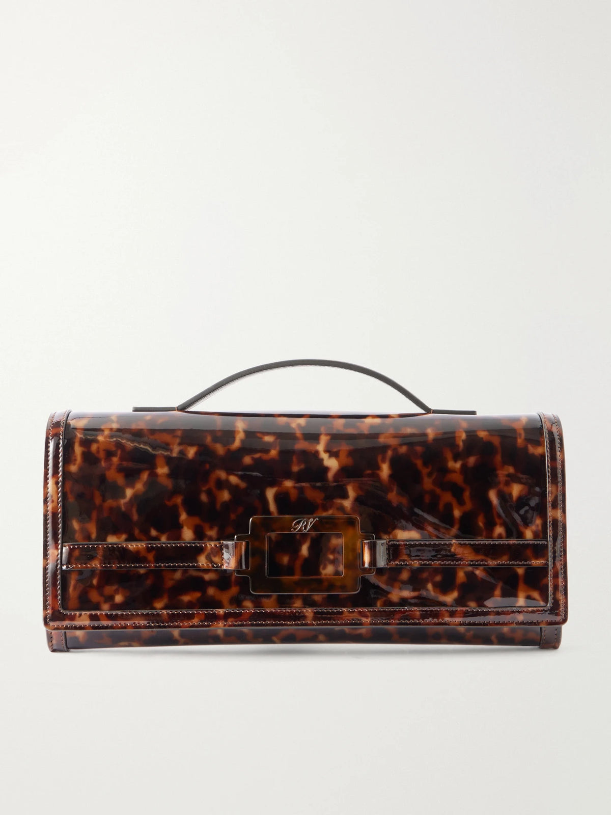 Belle Vivier Tortioseshell Coated-woven Clutch