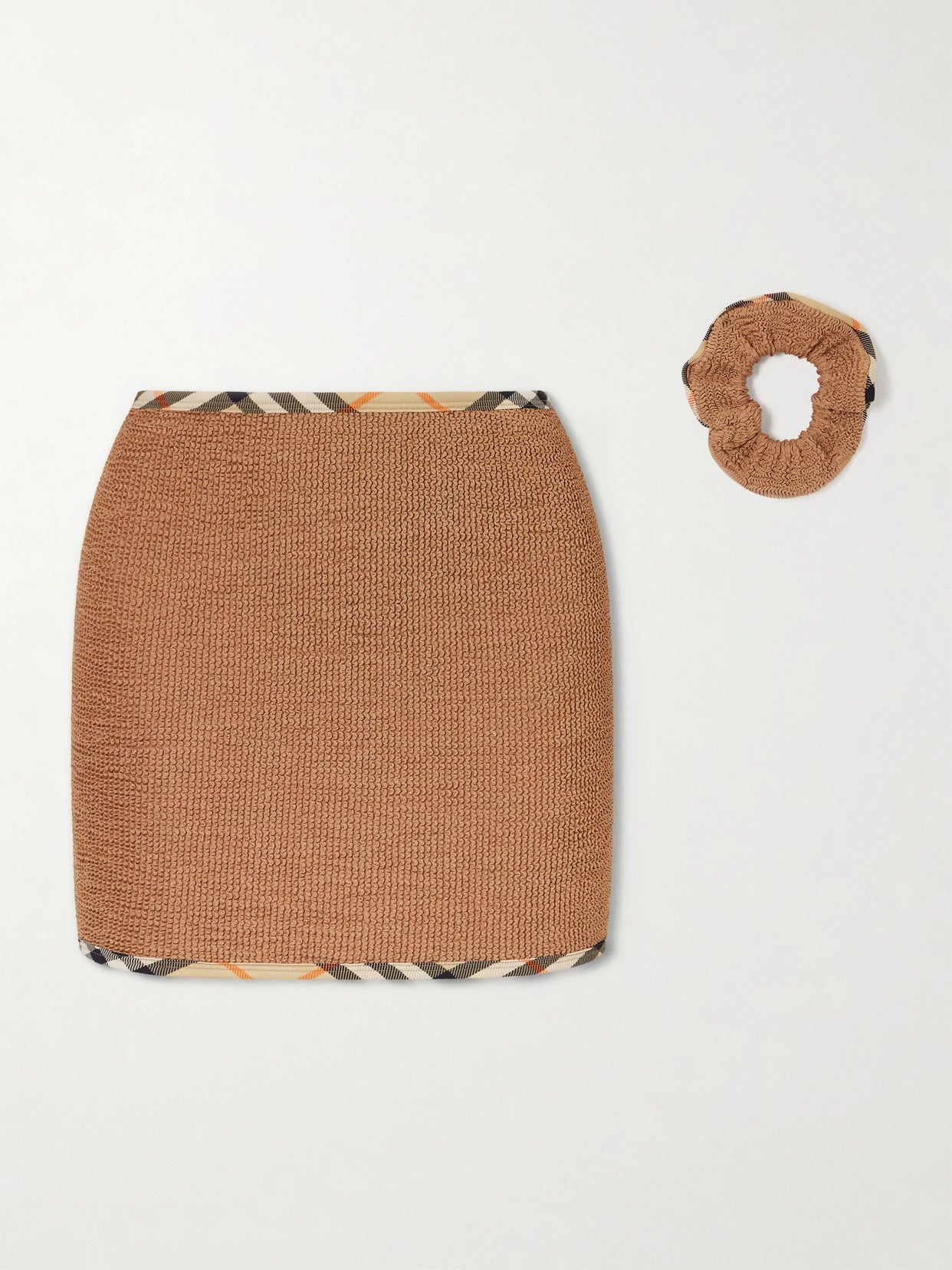 Image of Swimwear. Product name - + Hunza G Devyn Checked Original Crinkle Coverup in Brown colour by brand - Burberry
