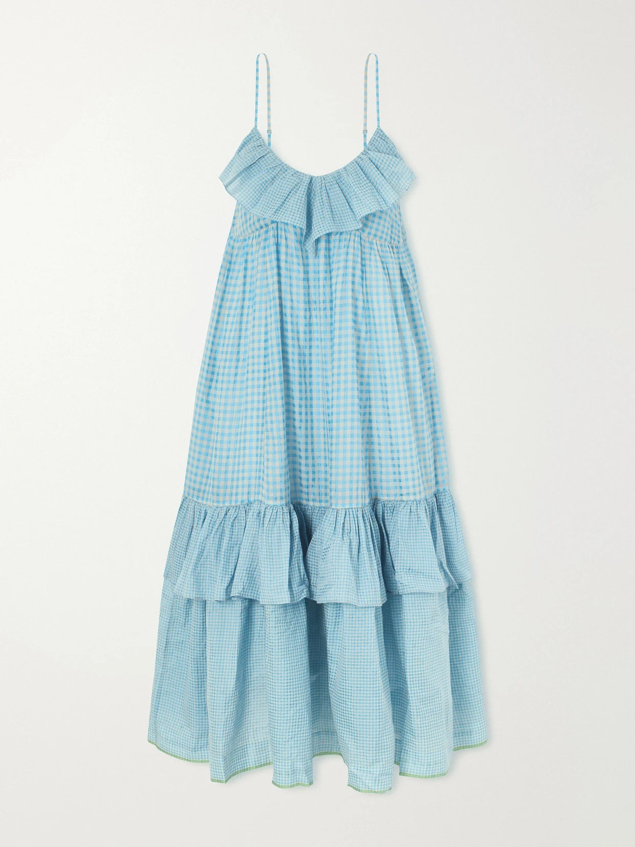 Teek Ruffled Tiered Checkered Cotton Silk Dress