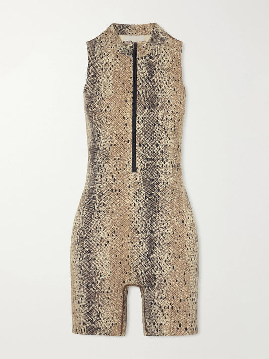 ON + Zendaya Train Volt Half-zip Snake-print Recycled Stretch-jersey Playsuit