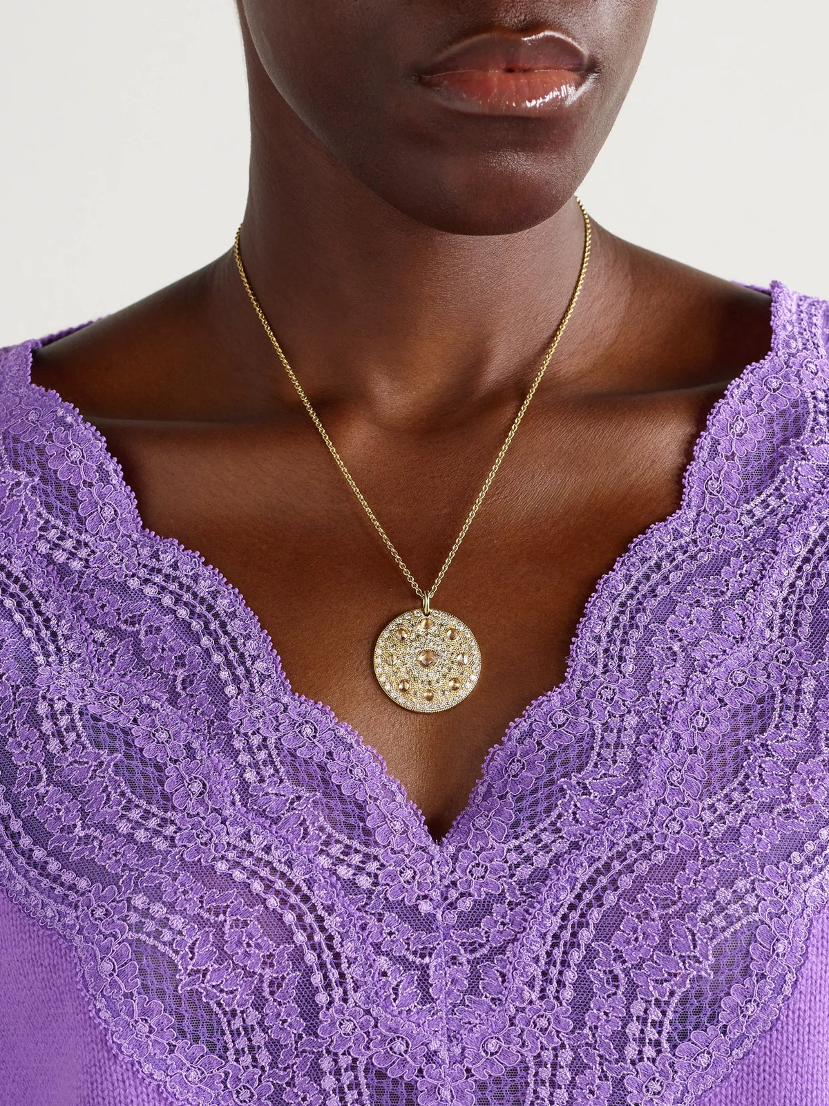 Image of Necklaces. Product name - Talisman Medal Large 18-karat Gold Diamond Necklace in Multi colour by brand - De Beers London
