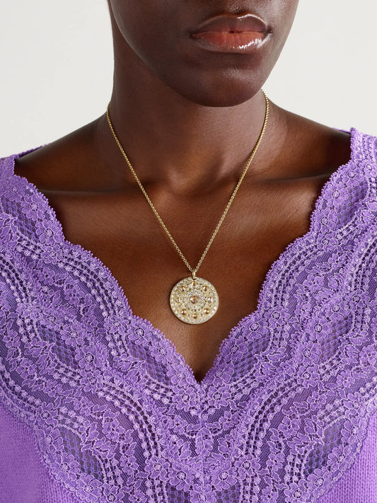 Image of Necklaces. Product name - Talisman Medal Large 18-karat Gold Diamond Necklace in Multi colour by brand - De Beers London