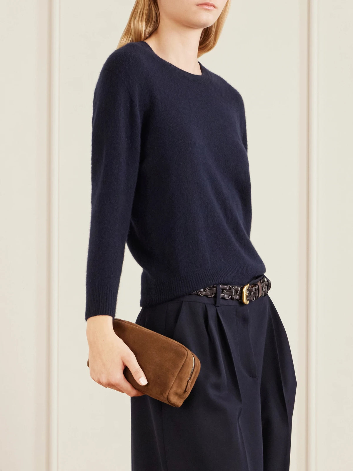 Image of Bags. Product name - Astra Suede Pouch in Brown colour by brand - The Row