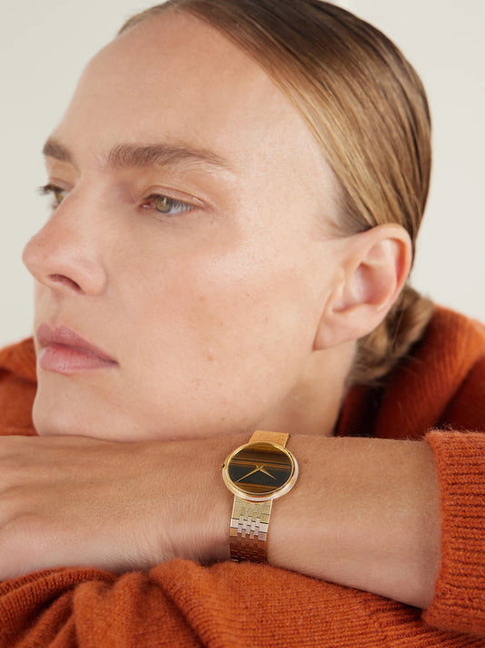 Image of Jewelry. Product name - + Piaget Vintage 1970s Hand-wound 18-karat Gold And Tiger's Eye Watch (7.25" Wrist) in Multi colour by brand - Stephanie Windsor
