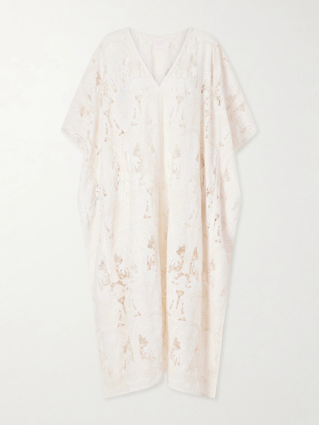 Image of Dresses. Product name - Atrani Embroidered Cotton-blend Midi Dress in Cream colour by brand - Loretta Caponi