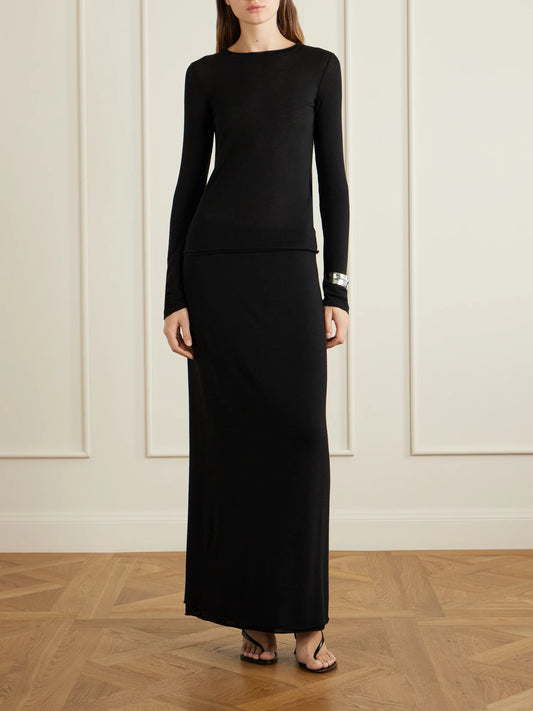 Image of Outfit Sets. Product name - Tencel Modal-blend T-shirt in Black colour by brand - Colleen Allen